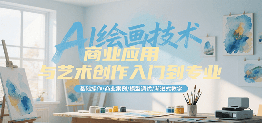 AI绘画技术商业应用与艺术创作入门到专业，基础操作/商业案例/模型调优/渐进式教学-柒浠资源网