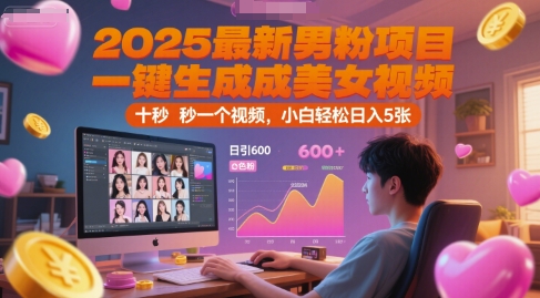 2025最新男粉项目，一键生成美女视频，日引600+色粉 十秒一个视频，小白轻松日入5张【揭秘】-柒浠资源网
