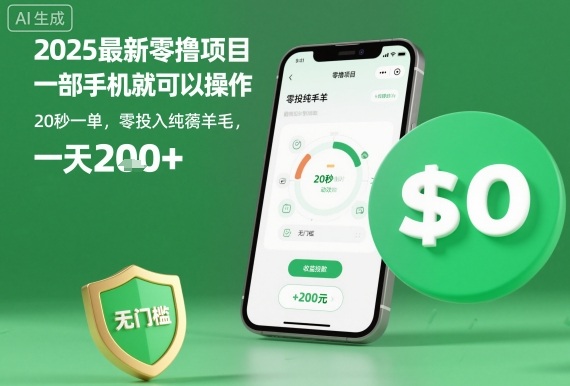 2025最新零撸项目，一部手机就可以操作，20秒一单，零投入纯薅羊毛，无门槛，一天200+【揭秘】-柒浠资源网