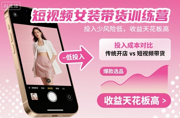 短视频女装带货训练营，投入少风险低，收益天花板高-柒浠资源网