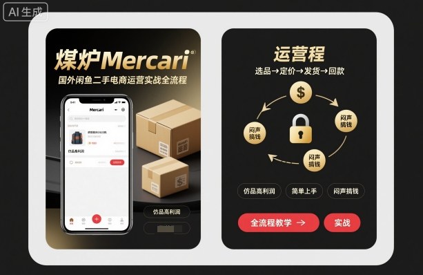 煤炉Mercari国外闲鱼二手电商运营实战全流程，仿品高利润，简单上手，闷声搞钱-柒浠资源网
