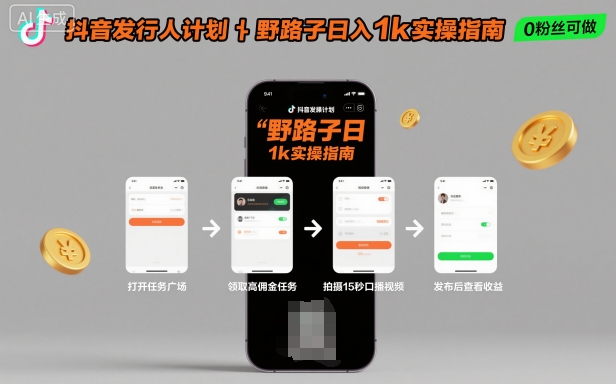 抖音发行人计划全新野路子玩法，随时随地，只要有手机，就能操作，日入1k+【揭秘】-柒浠资源网
