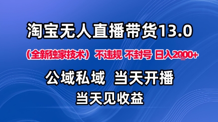 淘宝无人直播13.0，公域私域技术，不封号，不违规布局下半年旺季赛道，日入1K+(独家技术)【揭秘】-柒浠资源网