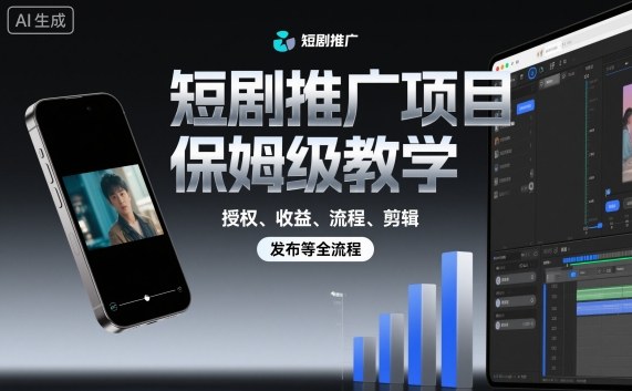 短剧推广项目保姆级教学，授权、收益、流程、剪辑，发布等全流程-柒浠资源网