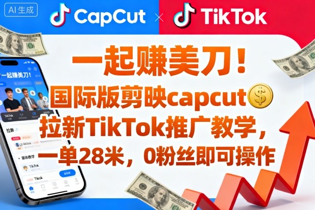 一起賺美刀！国际版剪映capcut拉新TikTok推广教学，一单28米，0粉丝即可操作(附推广入口和教学)-柒浠资源网
