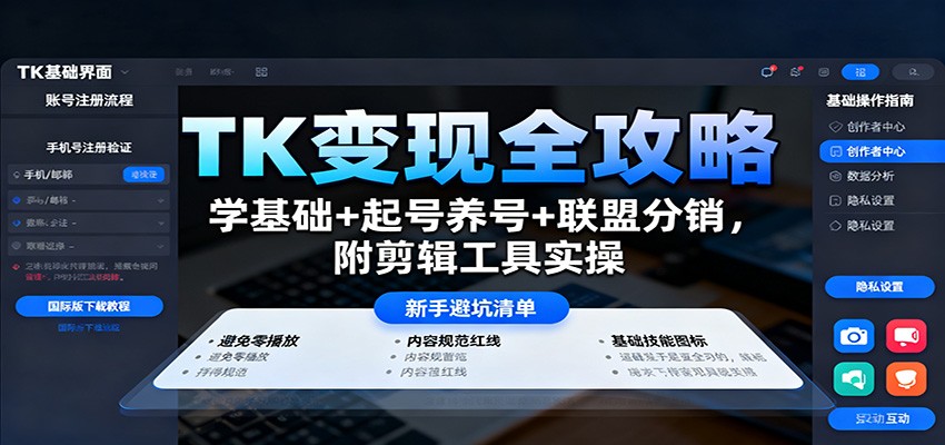 TK变现全攻略：学基础+起号养号+联盟分销，附剪辑工具实操-柒浠资源网