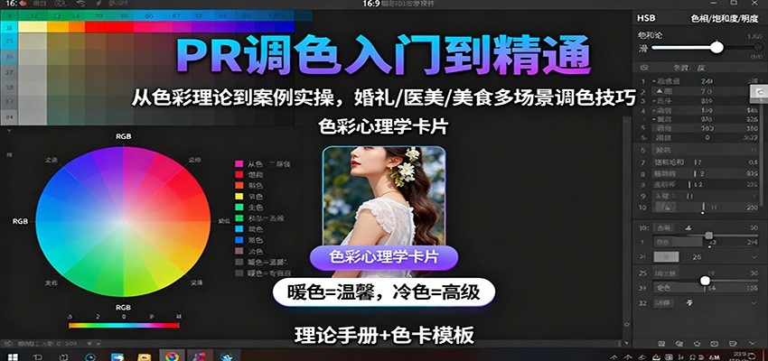 PR调色入门到精通:从色彩理论到案例实操,婚礼/医美/美食多场景调色技巧-柒浠资源网
