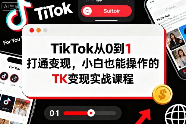 TikTok从0到1打通变现，小白也能操作的TK变现实战课程-柒浠资源网