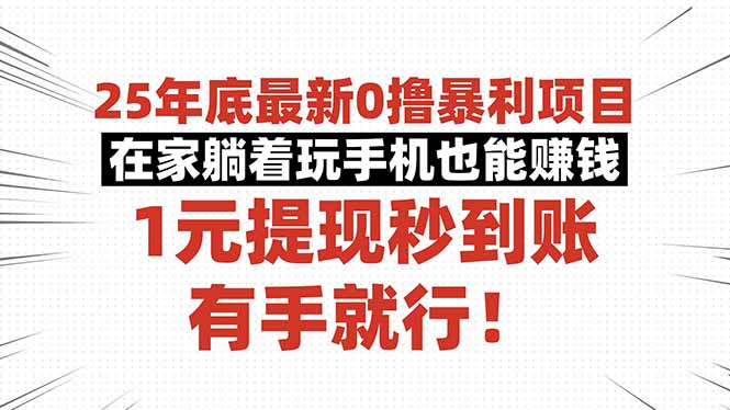 25年底最新0撸暴利项目，在家躺着玩手机也能赚钱，1元提现秒到账，有手...-柒浠资源网