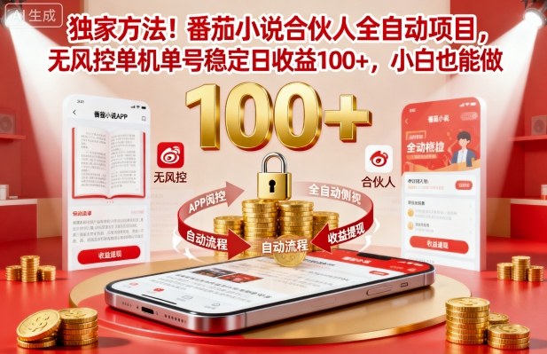 独家方法！番茄小说合伙人全自动挂G项目，无风控单机单号稳定日收益100+，小白也能做【揭秘】-柒浠资源网