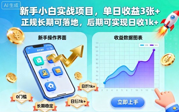 新手小白实战项目，单日收益3张+，正规长期可落地，后期可实现日收1k+【揭秘】-柒浠资源网