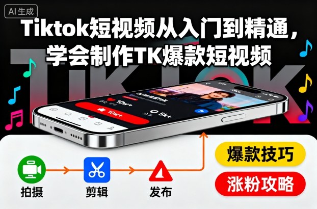 Tiktok短视频从入门到精通，学会制作TK爆款短视频-柒浠资源网