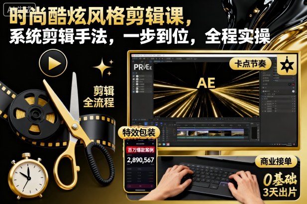 时尚酷炫风格剪辑课，系统剪辑手法，一步到位，全程实操-柒浠资源网