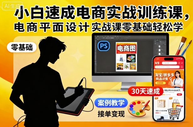 小白速成电商实战训练课，电商平面设计实战课零基础轻松学-柒浠资源网