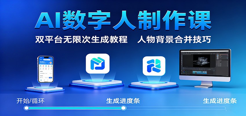 AI数字人制作课：双平台无限次生成教程，人物背景合并技巧-柒浠资源网