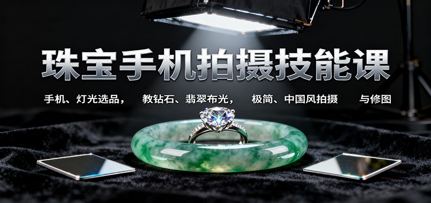 珠宝手机拍摄技能课:手机、 灯光选品,教钻石、翡翠布光,极简、中国风拍摄与修图-柒浠资源网