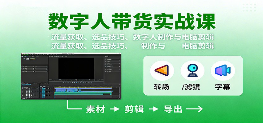 数字人变现实战课:流量获取、选品技巧、数字人制作与电脑剪辑-柒浠资源网