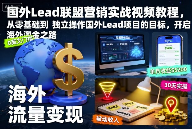 国外Lead联盟营销实战视频教程，从零基础到独立操作国外Lead项目的目标，开启海外淘金之路-柒浠资源网