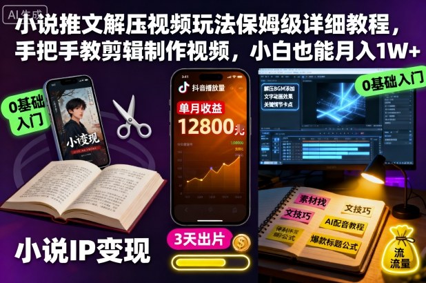 小说推文解压视频玩法保姆级详细教程，手把手教剪辑制作视频，小白也能月入1W+-柒浠资源网