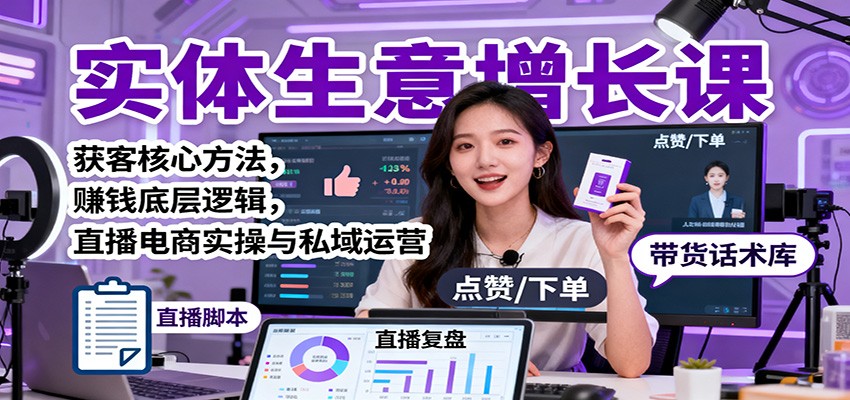 实体生意增长课：获客核心方法，赚钱底层逻辑，直播电商实操与私域运营-柒浠资源网