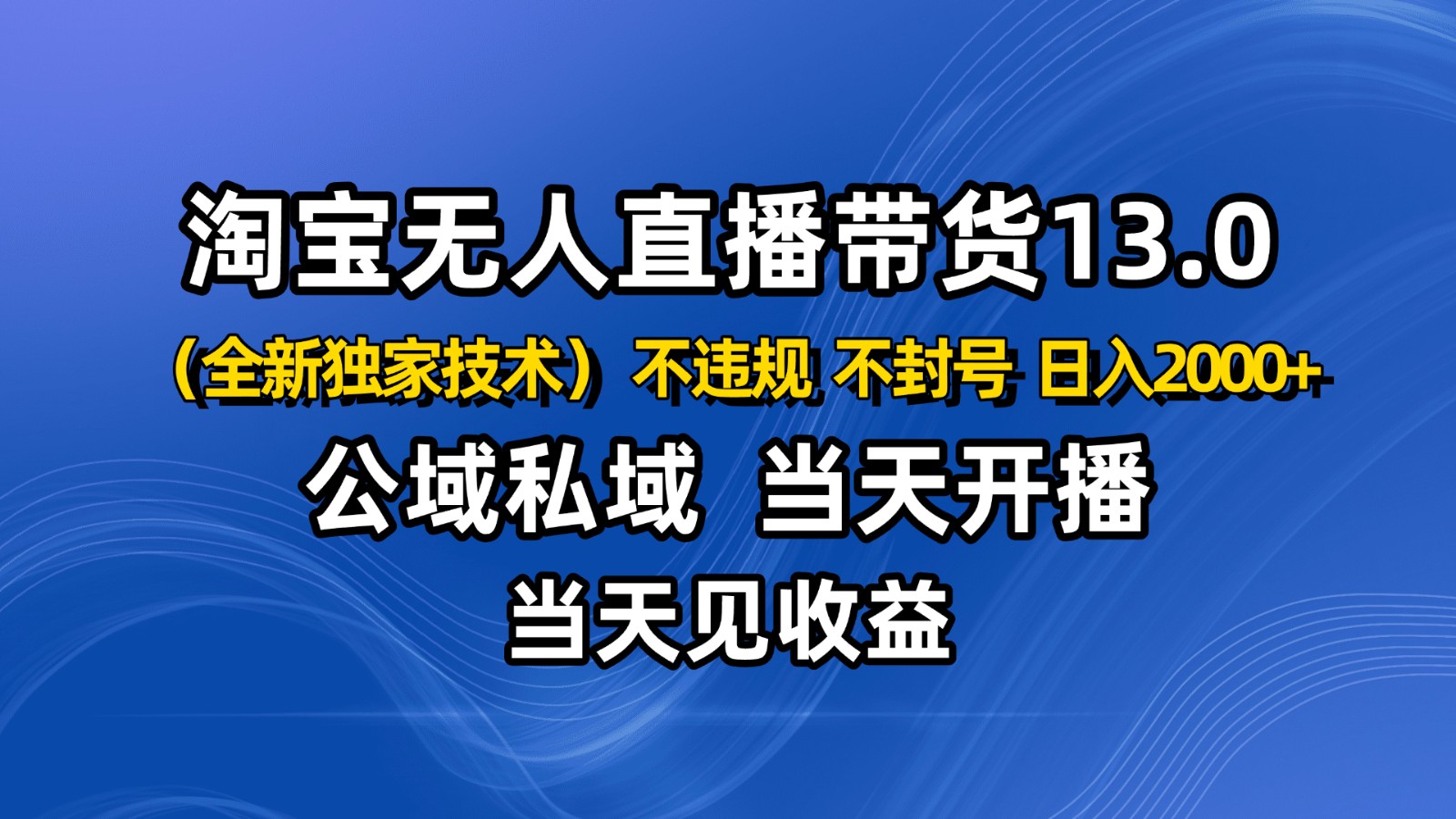 淘宝无人直播13.0，公域私域技术，不封号，不违规 布局下半年旺季赛道，日入2000+-柒浠资源网