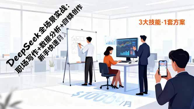 DeepSeek全场景实战：职场写作+数据分析+自媒体创作，新手快速月入过万-柒浠资源网