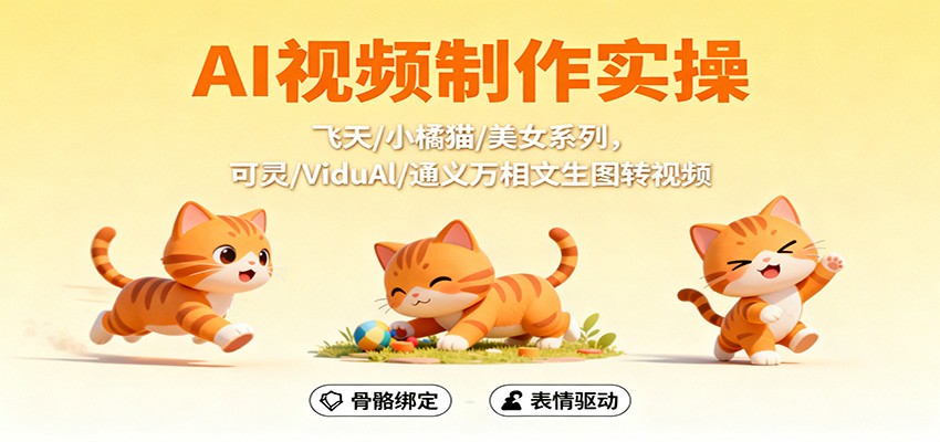 AI视频制作实操，飞天/小橘猫/美女系列，可灵/ViduAl/通义万相文生图转视频-柒浠资源网