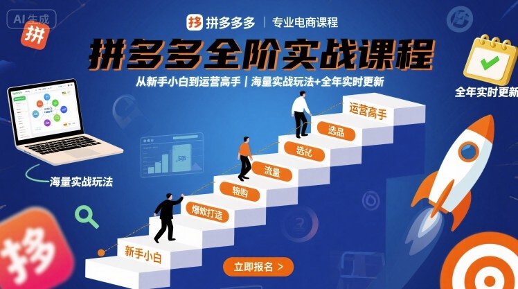 拼多多全阶实战课程，从新手小白到运营高手，海量实战玩法+全年实时更新【2025年10月更新】-柒浠资源网