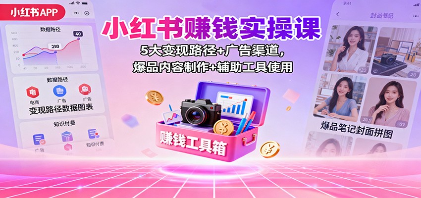 小红书赚钱实操课:5大变现路径+广告渠道,爆品内容制作+辅助工具使用-柒浠资源网