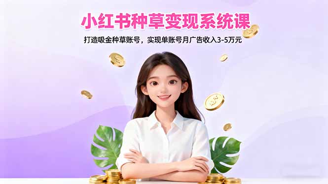 小红书种草变现系统课：打造吸金种草账号，实现单账号月广告收入3-5万元-柒浠资源网