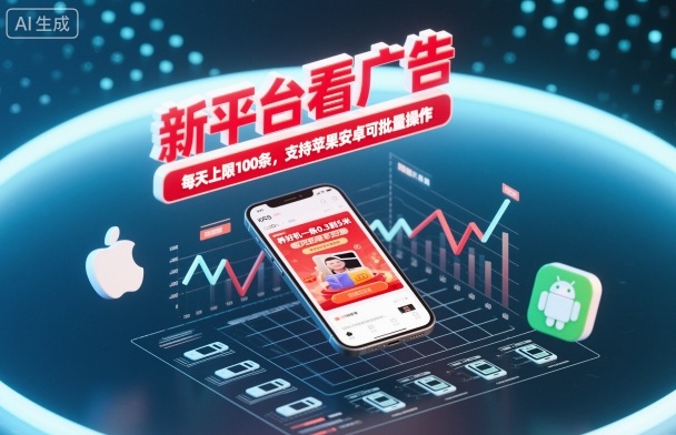 新平台看广告，养好机一条0.3到5米，每天上限100条，支持苹果安卓可批量操作-柒浠资源网