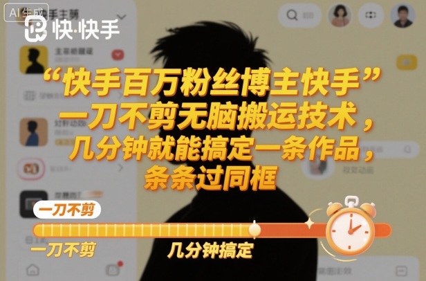 快手百万粉丝博主快手一刀不剪无脑搬运技术，几分钟就能搞定一条作品，条条过同框-柒浠资源网