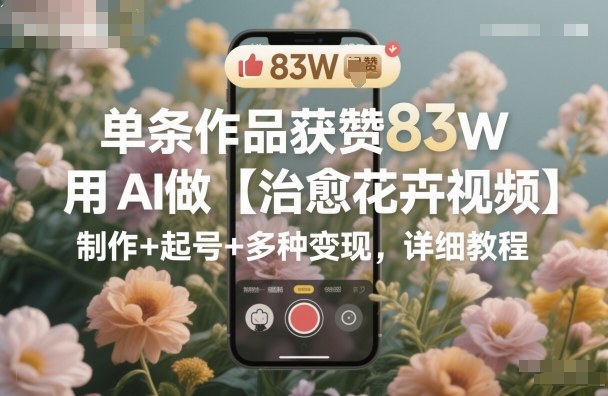 单条作品获赞83W，用AI做【治愈花卉视频】，制作+起号+多种变现，详细教程-柒浠资源网