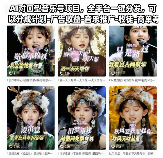 AI对口型音乐号项目，全平台一键分发，可以分成计划-广告收益-音乐推广-收徒-商单等-柒浠资源网