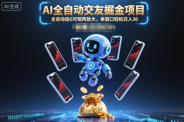 AI全自动交友掘金项目，全自动挂G可矩阵放大，单窗口轻松日入30+【揭秘】-柒浠资源网