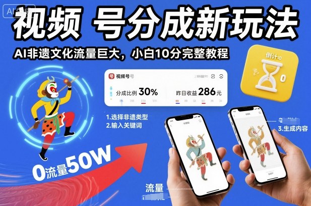 视频号分成新玩法，AI非遗文化流量巨大，小白10分钟搞定，完整教程-柒浠资源网