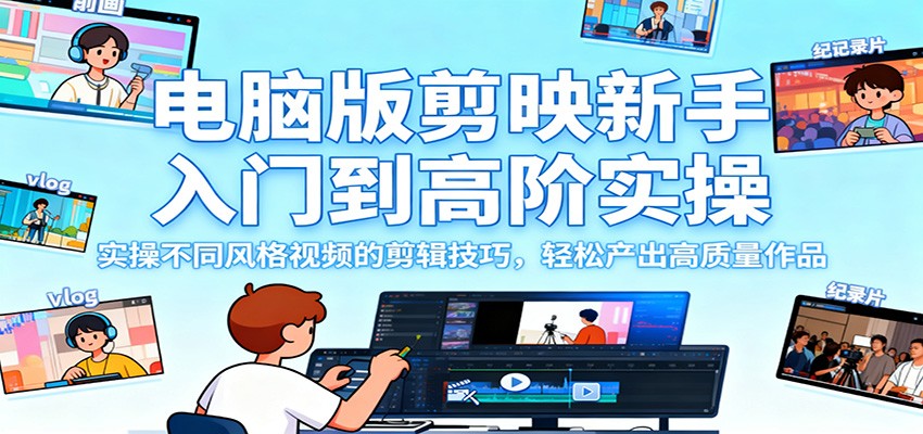 电脑版剪映新手入门到高阶实操,实操不同风格视频的剪辑技巧,轻松产出高质量作品-柒浠资源网