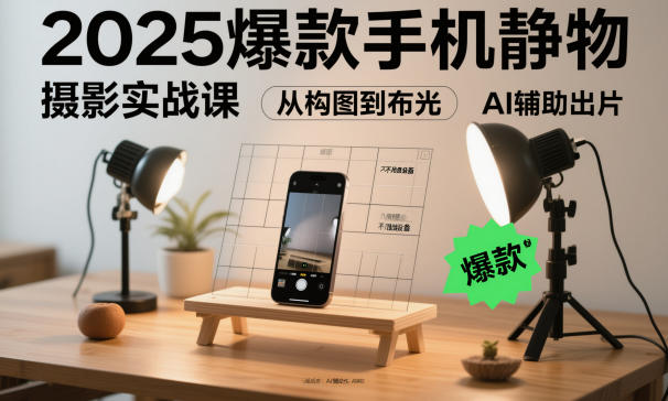 2025爆款手机静物摄影实战课，从构图到布光，不用贵设备，AI辅助出片-柒浠资源网