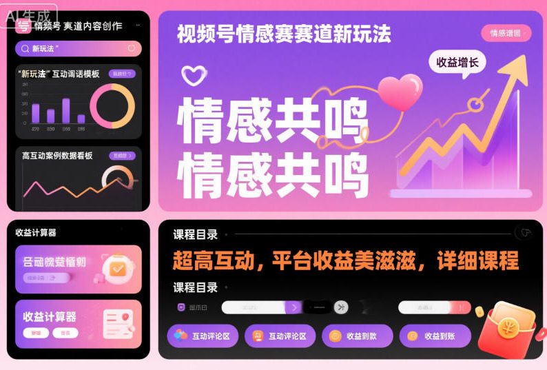 视频号情感赛道新玩法，超高互动，平台收益美滋滋，详细课程-柒浠资源网