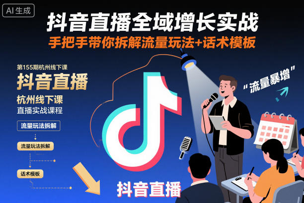 抖音直播全域增长实战第155期杭州线下课，手把手带你拆解流量玩法+话术模板-柒浠资源网