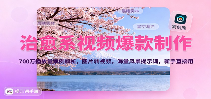 治愈系视频爆款制作，700万播放量案例解析，图片转视频，海量风景提示词，新手直接用-柒浠资源网