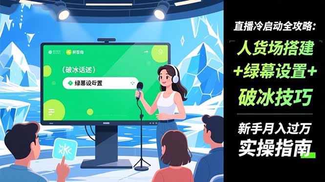 直播冷启动全攻略:人货场搭建+绿幕设置+破冰技巧，新手月入过万实操指南-柒浠资源网
