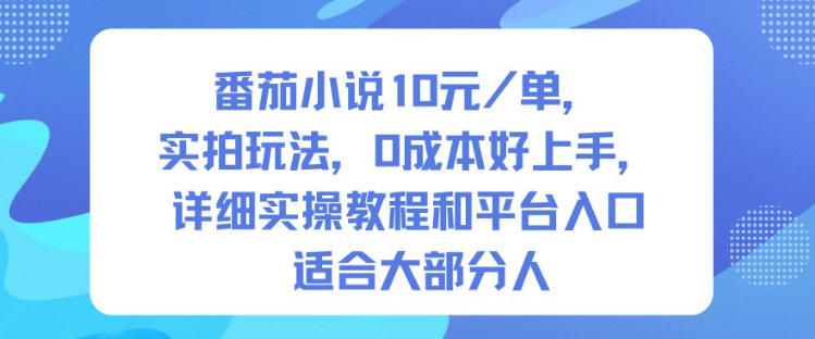 番茄小说10米每单，实拍玩法，0成本好上手，详细实操教程和平台入口适合大部分人-柒浠资源网