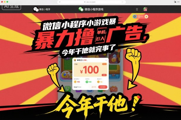 微信小程序小游戏暴力撸广告，单机日入100，今年干他就完事了-柒浠资源网