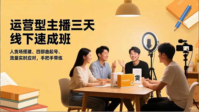 运营型主播三天线下班，人货场搭建,四部曲起号,流量实时应对，手把手带练-柒浠资源网