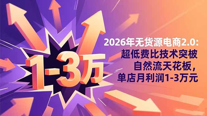 2026年无货源电商2.0【更新】：超低费比技术突破自然流天花板，单店月利润1-3万元-柒浠资源网