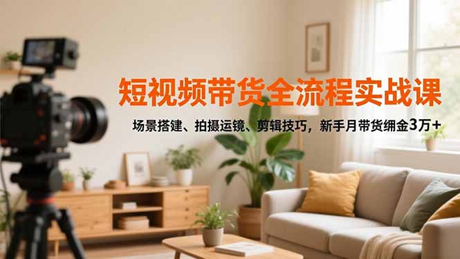 短视频带货全流程实战课，场景搭建、拍摄运镜、剪辑技巧，新手月带货佣金3万+-柒浠资源网