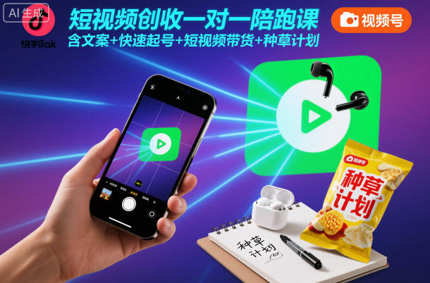 短视频创收一对一陪跑课，含文案+快速起号+短视频带货+种草计划-柒浠资源网