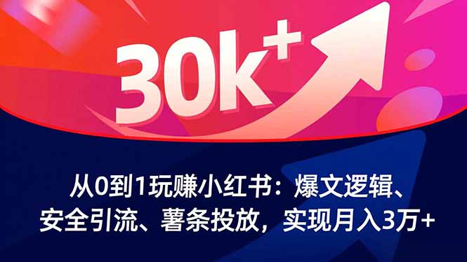 从0到1玩赚小红书:爆文逻辑、安全引流、薯条投放,实现月入3万+-柒浠资源网