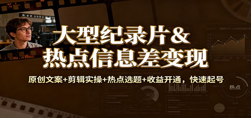 大型纪录片&热点信息差变现:原创文案+剪辑实操+热点选题+收益开通,快速起号-柒浠资源网
